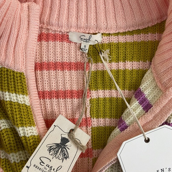 Easel Patchwork Striped Half Zip Sweater Women S Pink Olive Colorblock Funky NWT - Picture 6 of 11